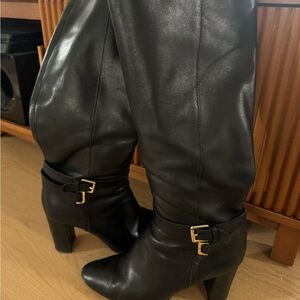 Ralph Lauren Black Leather Heeled Boots